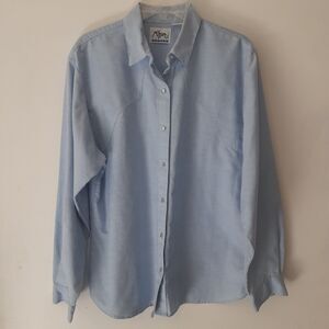 Vtg Roper Mens 18 Pearl Snap Blue Long Sleeve Shirt Made USA Western Cowboy